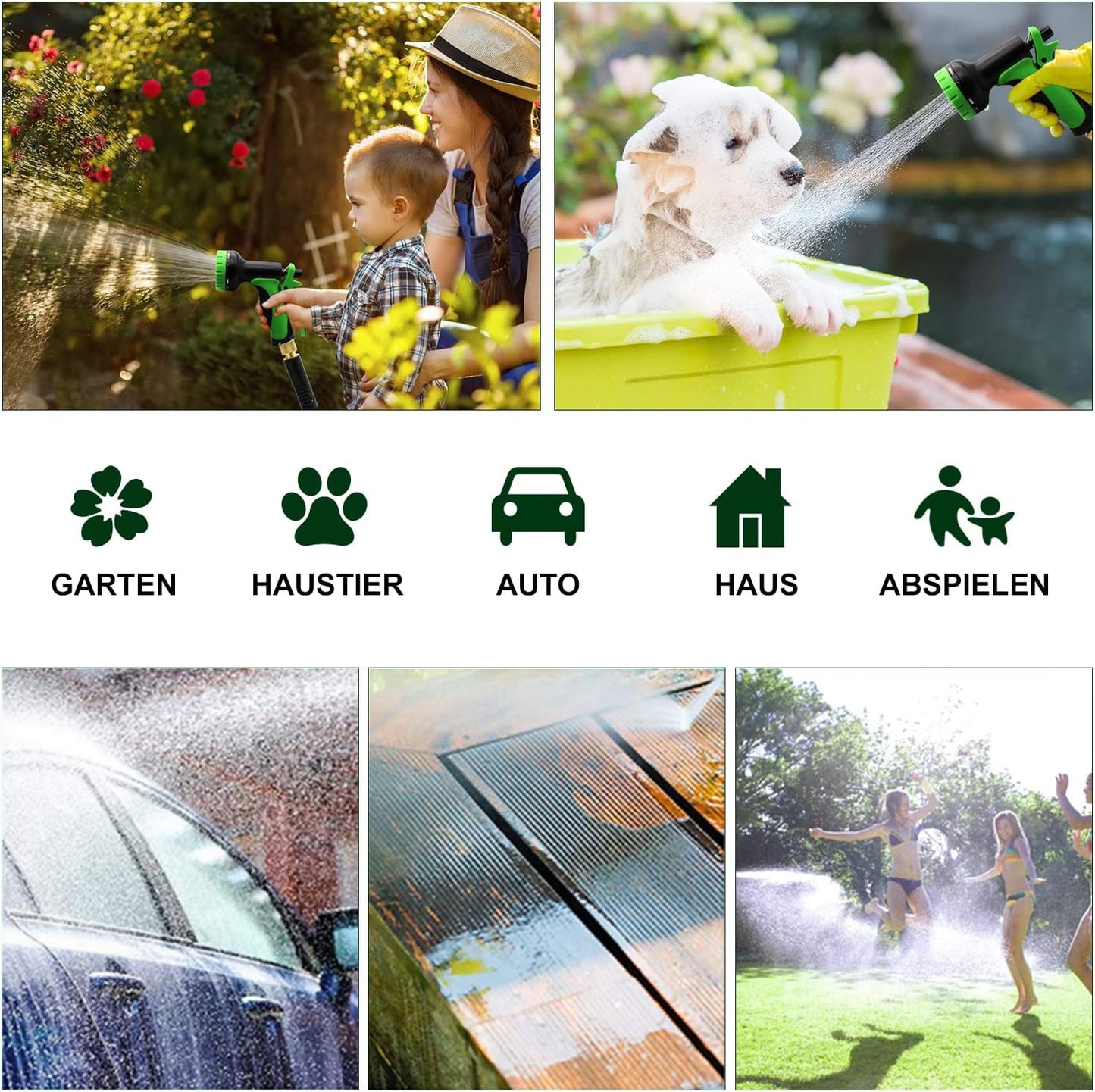 50/100 FT Expandable Garden Hose, Water Hose with 10-Function High-Pressure Spray Nozzle, Heavy Duty Flexible Hose, 3/4" Solid Brass Fitting