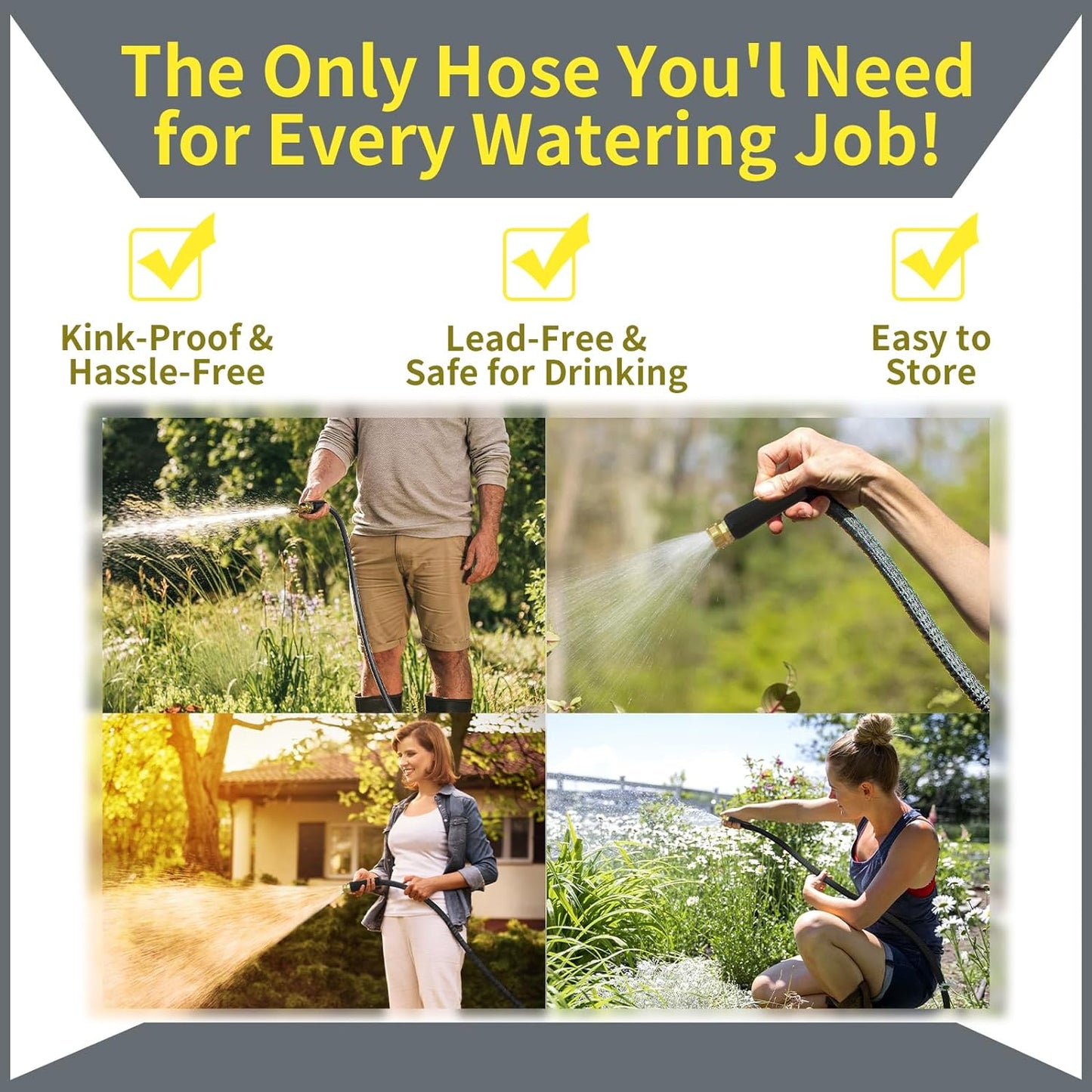 Upgraded Non-Expanding Garden Hose 5/8 in. x 50 ft, Ultra-Light Water Hose, Flexible, Burst-Resistant, Lead-Free, Anti-Kink, High-Pressure, Eco-Friendly