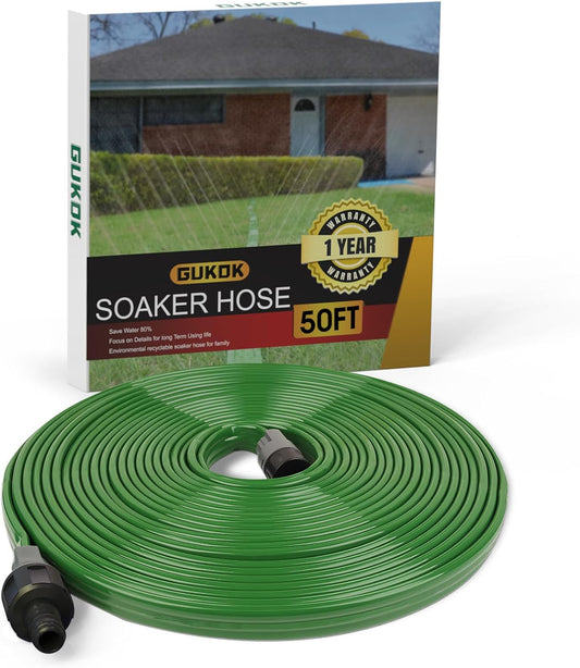 50-Foot Three Tube Linkable Soaker Hose for Garden Lawn Watering - Versatile and Easy to Use, Consistent Drip Irrigation for Flower Beds, Shrubs, and Trees